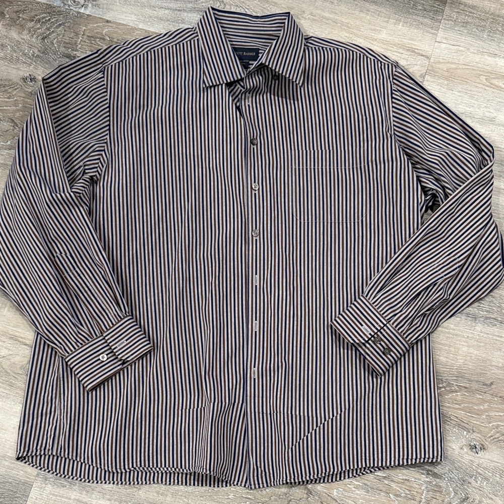Scott Barber cotton Men's Striped blue brown grey Shirt sz xxl